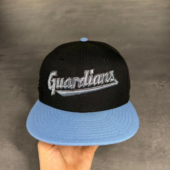 Hat‎ Club Cleveland Guardians New Era Cap 7 1/4 Black Baby Blue Silver Metallic